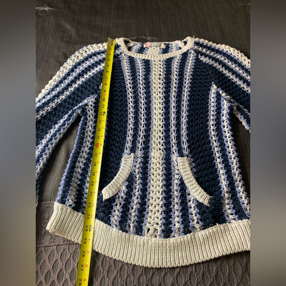Free People Beach Dayton Pullover Sweater Blue White Large - Picture 14 of 15